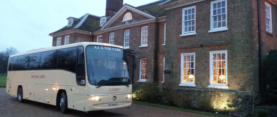 Carrs coach local hire - wedding guests driven to Chilston Park